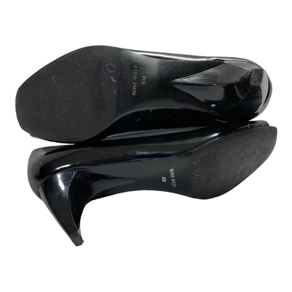 NINE WEST Pumps Mazzo Black Patent Leather Peep Toe Heels Women's 6M EUC - Picture 9 of 10